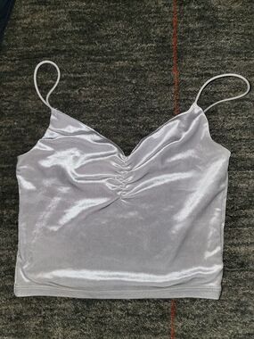Garage Silver Satin Ruched V-Neck Cami | Size XS